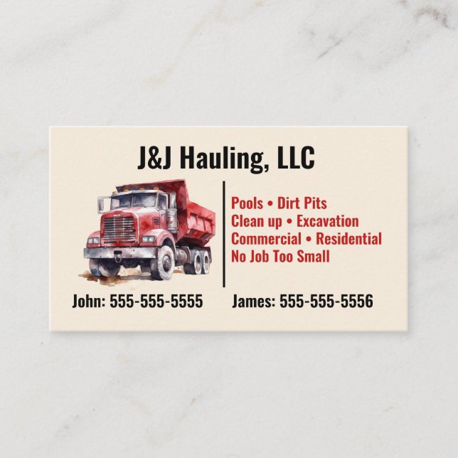 Dump Truck Business Card (Front)