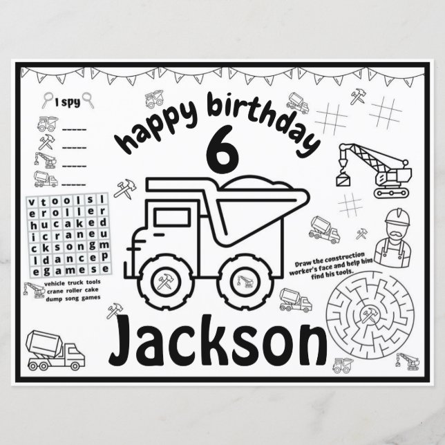 Dump Truck colouring sheet, truck activity sheet (Front)