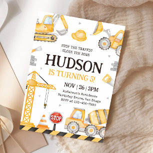 Dump Truck Construction 5th Birthday Invitation