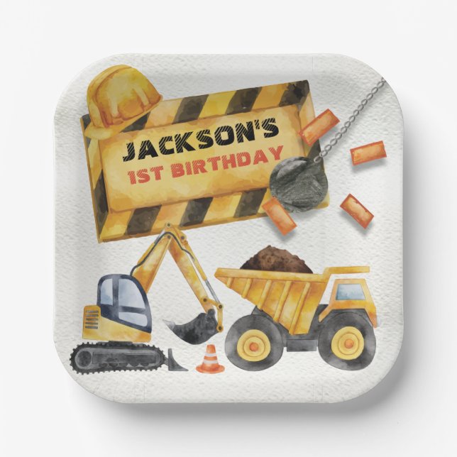 Dump Truck Construction Birthday Party Paper Plate (Front)