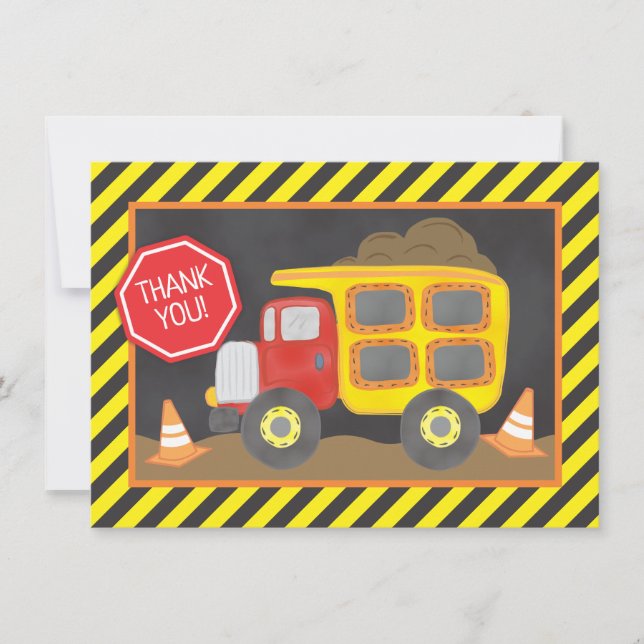 Dump Truck Construction Birthday Party Thank You Card (Front)