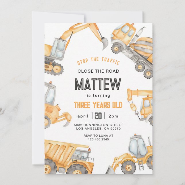 Dump Truck Construction Boy Birthday Invitation (Front)