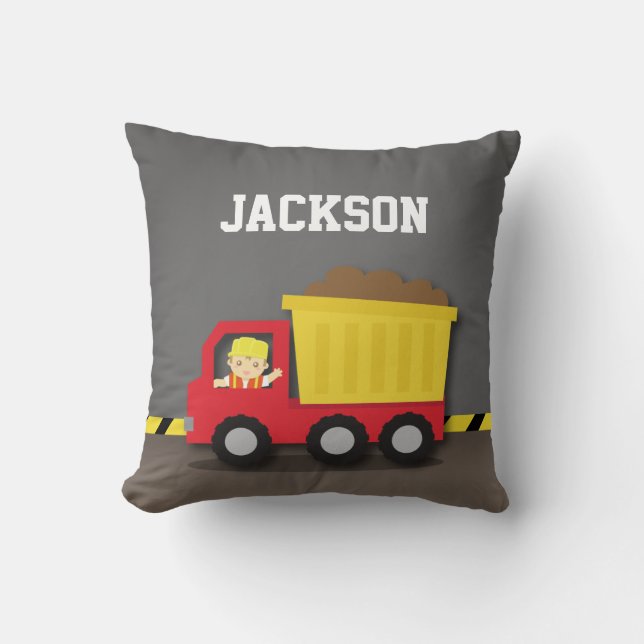 Dump Truck Construction Builder Boys Room Decor Throw Pillow (Front)