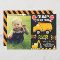Dump Truck Construction Chalk Birthday with Photo