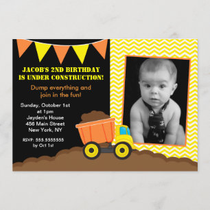 Dump Truck Construction Photo Birthday Invitations