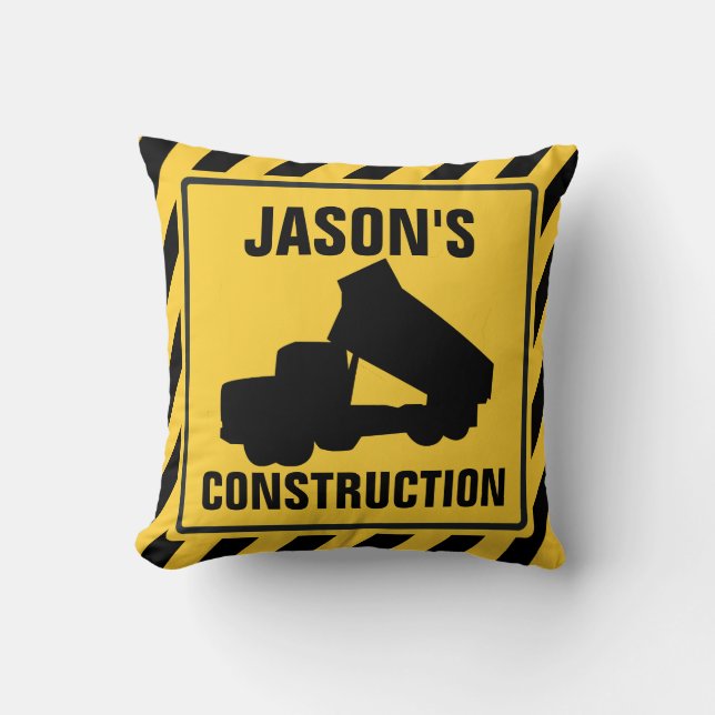 Dump Truck Construction Throw Pillow (Front)