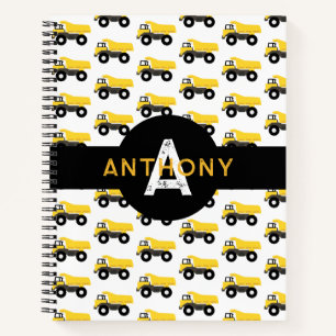 Dump Truck Construction Trucks Kids Monogram  Notebook