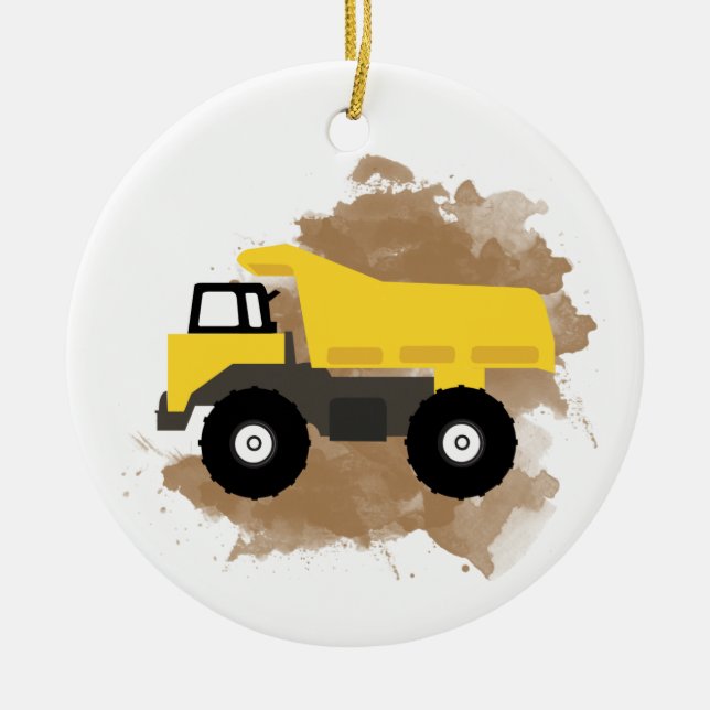 Dump Truck Construction Vehicle Mud Watercolor Ceramic Ornament (Front)