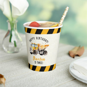 Dump Truck Construction Zone Birthday Balloon Paper Cups
