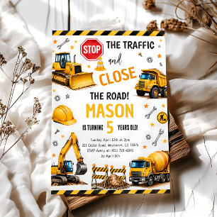 Dump Truck Digger Construction 3rd Birthday Invitation