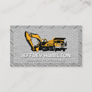 Dump Truck Excavator Brick Wall Steel Business Card