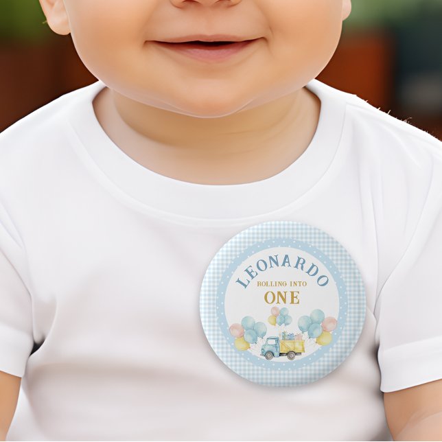 Dump Truck First Birthday Boy 1 Inch Round Button (Creator Uploaded)