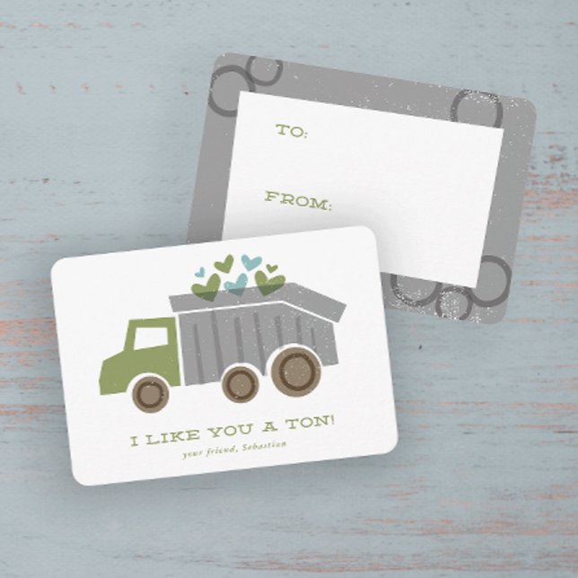 Dump truck Kids Classroom Valentine's Day Card (Modern hand drawn dump truck kids classroom Valentine's Day Cards.)