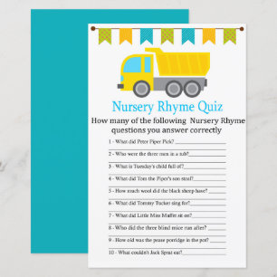 Dump truck Nursery Rhyme Quiz baby shower game