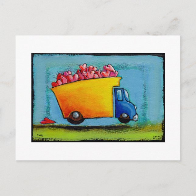 Dump Truck of Love unique fun happy whimsical art Postcard (Front)