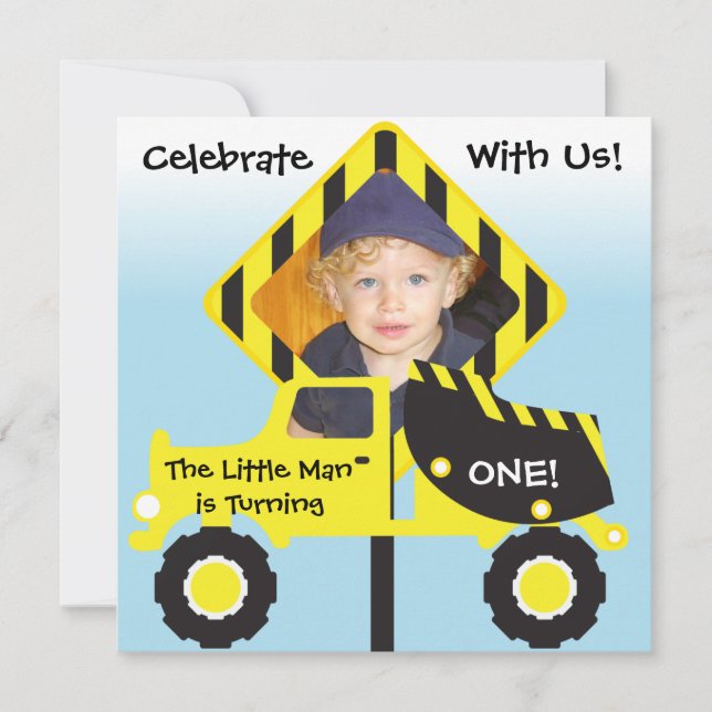 Dump Truck Photo Construction Birthday Invitation (Front)