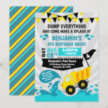 Dump Truck Pool Party Summer Construction Birthday