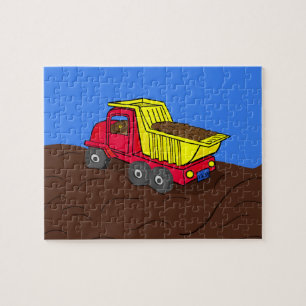 Dump Truck Red and Yellow Cartoon Art Jigsaw Puzzle