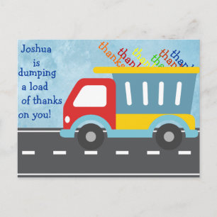 Dump truck THANK YOU postcard (personalize)