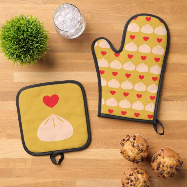 Dumpling Love Longan  Oven Mitt & Pot Holder Set (Top Down)
