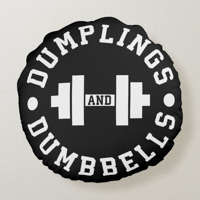 Dumplings and Dumbbells - Bulking - Funny Novelty Round Pillow (Back)