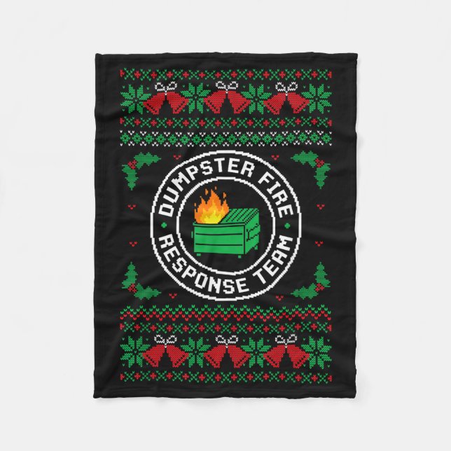 Dumpster Fire Resnse Team Ugly Christmas Sweater X Fleece Blanket (Front)