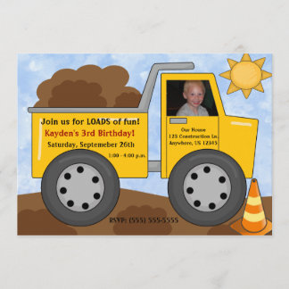 Dumptruck Kids Photo Birthday Invitation