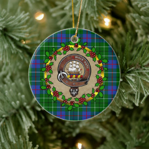 Duncan Clan Badge & Tartan Personalized Xmas Ceramic Ornament