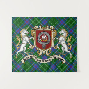 Duncan Clan Badge & Unicorns w/Tartan  Tapestry