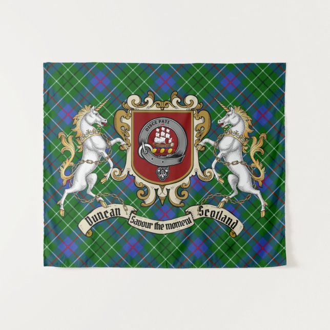 Duncan Clan Badge & Unicorns w/Tartan  Tapestry (Front (Horizontal))
