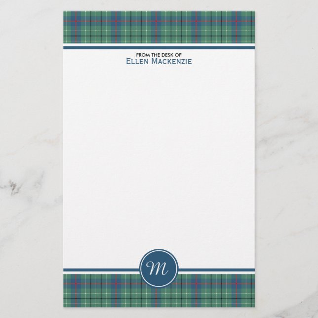 Duncan Clan Light Green Ancient Tartan Monogram Stationery (Front)