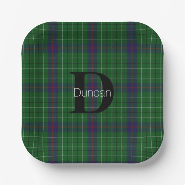 Duncan Clan Plaid Monogram Paper Napkins Paper Plate (Front)