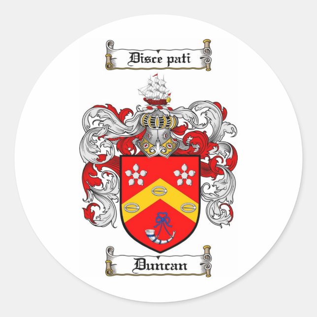 DUNCAN FAMILY CREST -  DUNCAN COAT OF ARMS CLASSIC ROUND STICKER (Front)