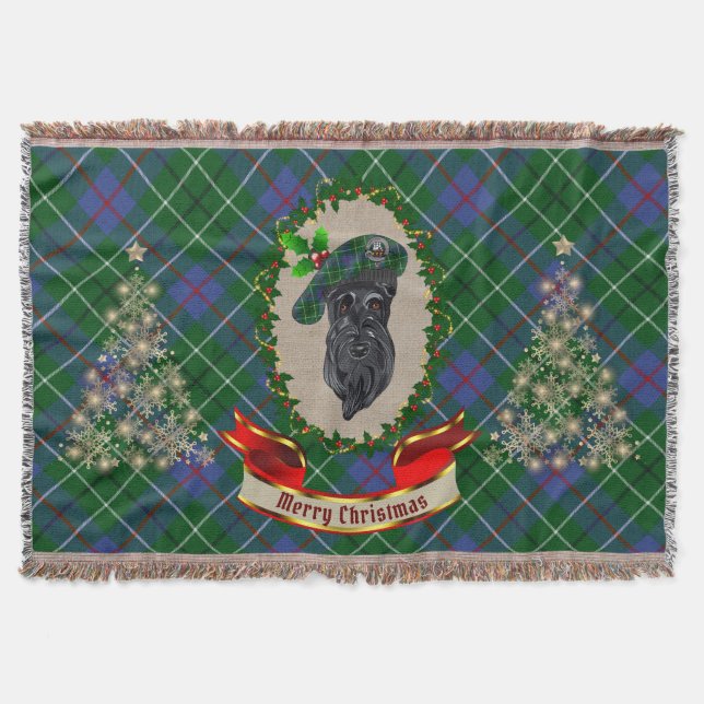 Duncan Scottie Dog Christmas Throw Blanket (Front)