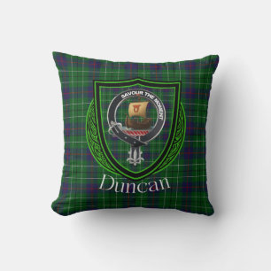 Duncan Scottish Clan Tartan and Crest Throw Pillow