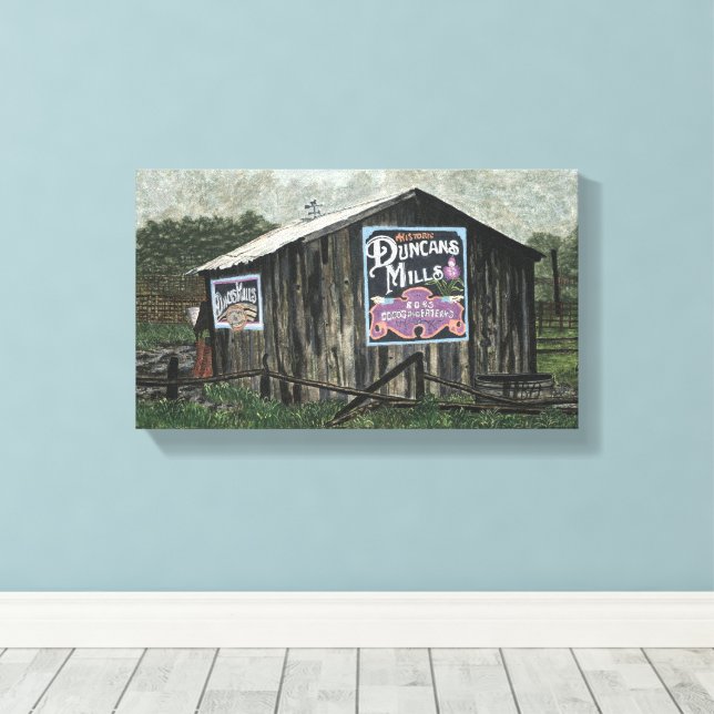 Duncans Mills, Old Barn Watercolor Canvas Print (Insitu(Wood Floor))