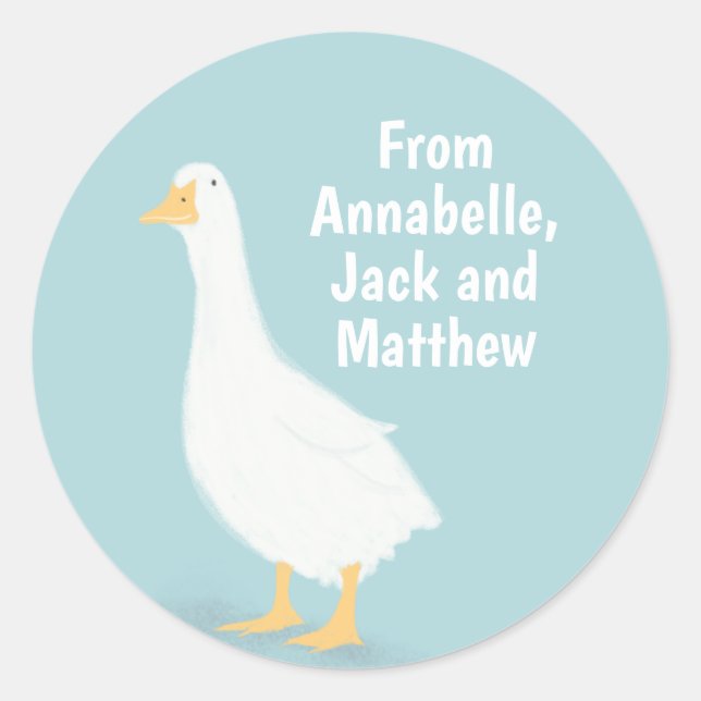 Dune duck baby shower stickers label boy girl (Front)