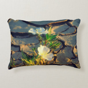 Dune Primrose growing out of Cracked Mud Decorative Pillow