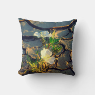 Dune Primrose growing out of Cracked Mud Throw Pillow