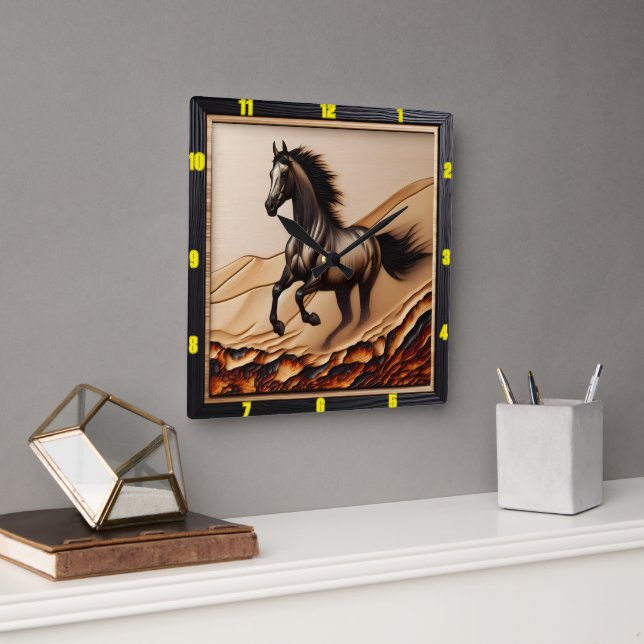 Dune Sprint: Charred Wood Arabian Spirit Square Wall Clock (Office)