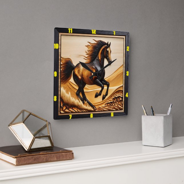 Dune Sprint: Charred Wood Arabian Timepiece Art Square Wall Clock (Office)