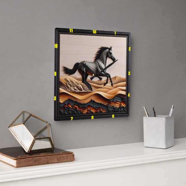 Dune Sprint: Personalized Charred Arabian Square Wall Clock (Office)