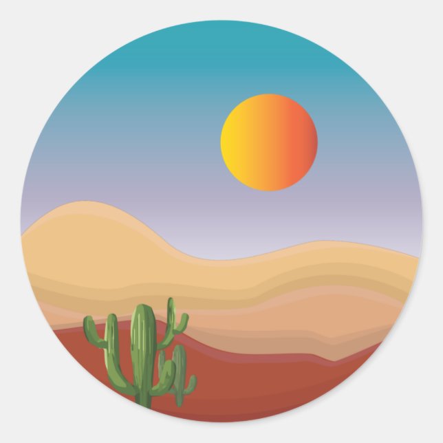 dune sunset with cactus plant classic round sticker (Front)