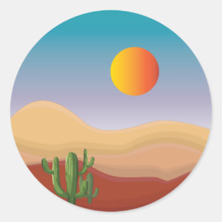 dune sunset with cactus plant classic round sticker