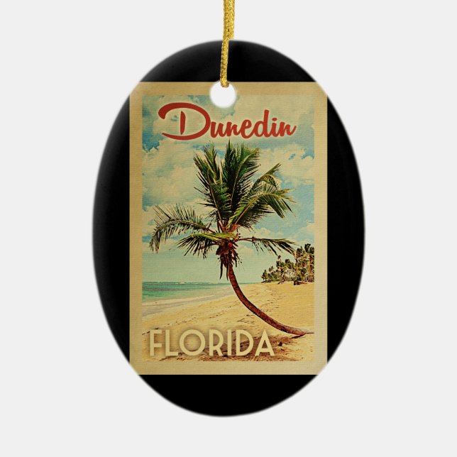 Dunedin Palm Tree Vintage Travel Ceramic Ornament (Front)