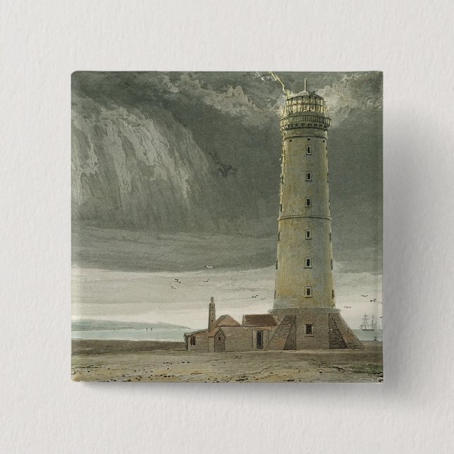 Dungeness Lighthouse, from 'A Voyage Around Great 2 Inch Square Button (Front)