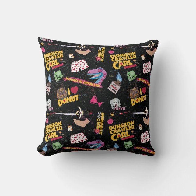 Dungeon Crawler Carl By the Yard Black Tiled Throw Pillow (Front)