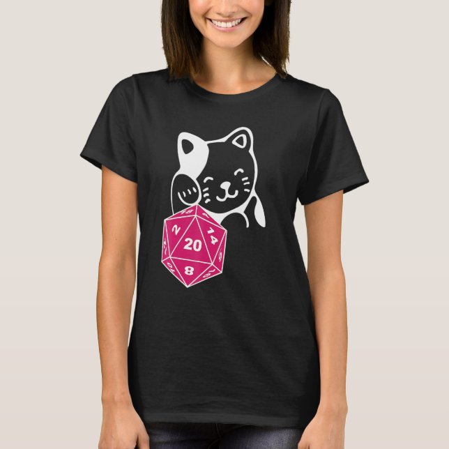 Dungeon Meowster D20 Dice Board Game Pen & Paper C T-Shirt (Front)