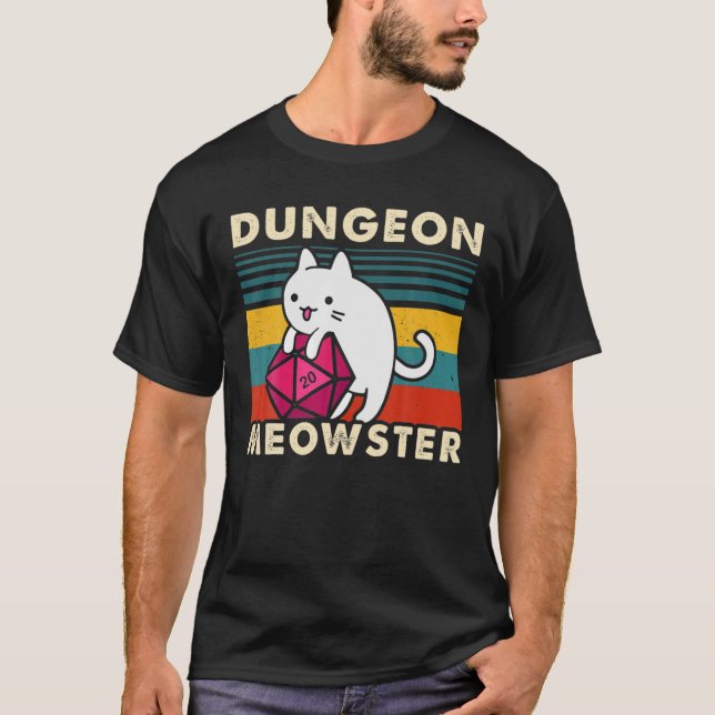 Dungeon Meowster Funny Dnd Tabletop Gamer Cat D20 T-Shirt (Front)