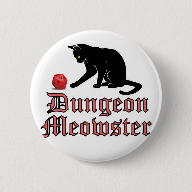 Dungeon Meowster Funny RPG Cat with Dice 2 Inch Round Button (Front)